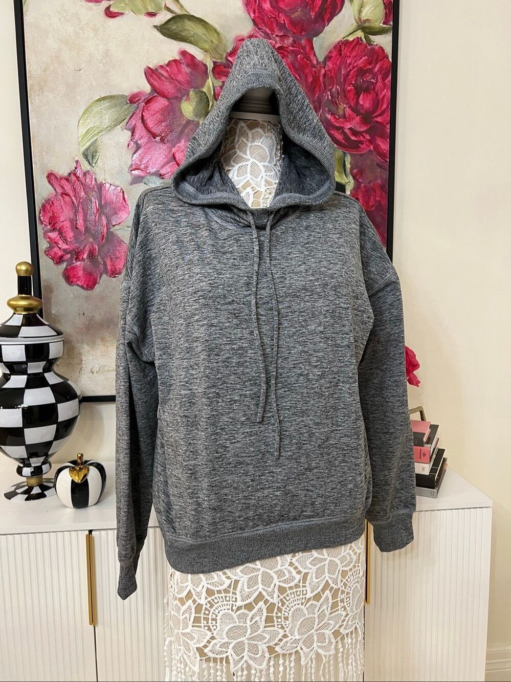 Z by Zella Womens Heather Pullover Long Sleeve Drawstring Hoodie Black Small NWT